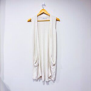 REITMANS‎ Beige ribbed sleeveless open cardigan | Minimalist layering | X-Small